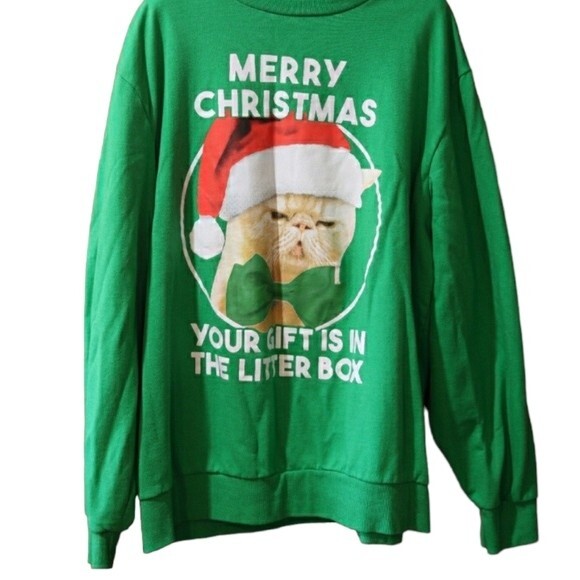 Mad Engine “Gift in the Litter Box” Grumpy Cat Ugly Christmas Sweatshirt XXL - Picture 1 of 13